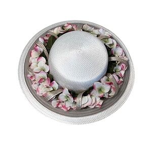 Vintage Women’s Hat Sylvia Of New York White Floral Straw Hat Excellent